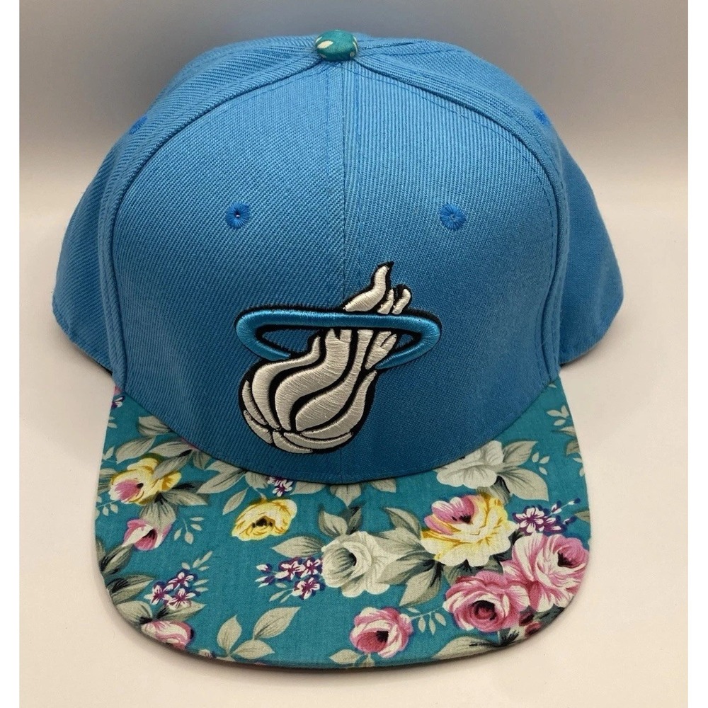 Miami Heat‎ Mitchell Ness Hat Hardwood Classics Snapback Adjustable Teal Floral